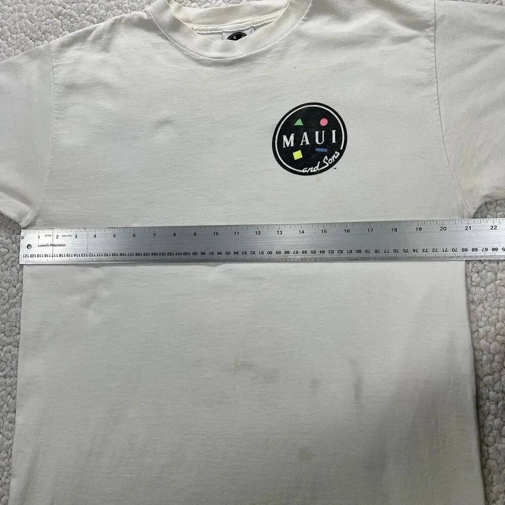 Vintage 90s Maui and Sons Shark‎ Surf T-Shirt USA Made Big Graphic T-Shirt Sz L